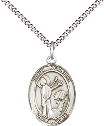 [8332SS/18S] Sterling Silver Saint Kenneth Pendant on a 18 inch Light Rhodium Light Curb chain