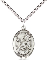 [8062SS/18S] Sterling Silver Saint Kevin Pendant on a 18 inch Light Rhodium Light Curb chain