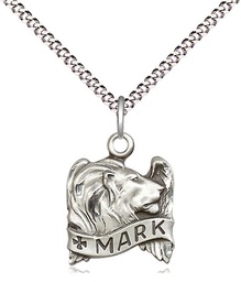 [4211SS/18S] Sterling Silver Saint Mark the Evangelist Pendant on a 18 inch Light Rhodium Light Curb chain