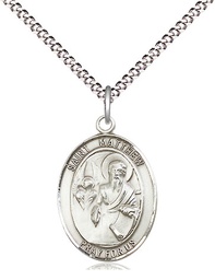 [8074SS/18S] Sterling Silver Saint Matthew the Apostle Pendant on a 18 inch Light Rhodium Light Curb chain