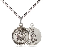 [0601RSS/18S] Sterling Silver Saint Michael the Archangel Pendant on a 18 inch Light Rhodium Light Curb chain