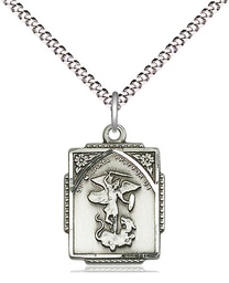 [0804RSS/18S] Sterling Silver Saint Michael the Archangel Pendant on a 18 inch Light Rhodium Light Curb chain