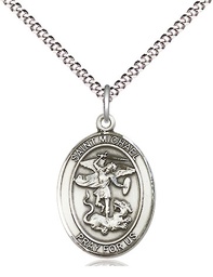 [8076SS/18S] Sterling Silver Saint Michael the Archangel Pendant on a 18 inch Light Rhodium Light Curb chain