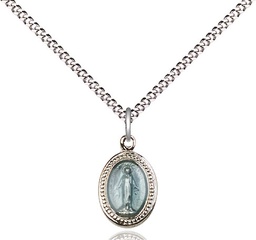 [0700BSS/18S] Sterling Silver Miraculous Pendant on a 18 inch Light Rhodium Light Curb chain