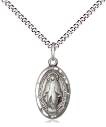 [1609SS/18S] Sterling Silver Miraculous Pendant on a 18 inch Light Rhodium Light Curb chain