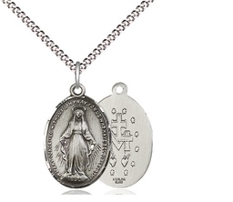 [0015MSS/18S] Sterling Silver Miraculous Pendant on a 18 inch Light Rhodium Light Curb chain