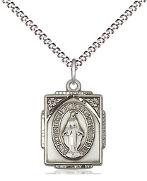 [0804MSS/18S] Sterling Silver Miraculous Pendant on a 18 inch Light Rhodium Light Curb chain