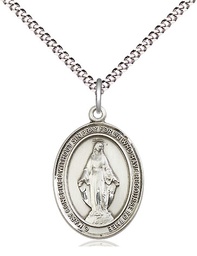 [8078SS/18S] Sterling Silver Miraculous Pendant on a 18 inch Light Rhodium Light Curb chain