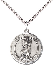 [8022RDSPSS/18S] Sterling Silver San Cristobal Pendant on a 18 inch Light Rhodium Light Curb chain