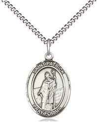 [8084SS/18S] Sterling Silver Saint Patrick Pendant on a 18 inch Light Rhodium Light Curb chain
