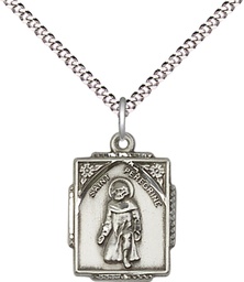 [0804PSS/18S] Sterling Silver Saint Peregrine Pendant on a 18 inch Light Rhodium Light Curb chain
