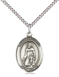 [8088SS/18S] Sterling Silver Saint Peregrine Laziosi Pendant on a 18 inch Light Rhodium Light Curb chain
