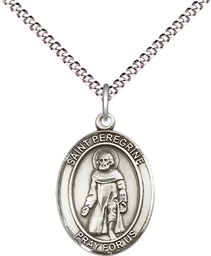 [8088SS/18S] Sterling Silver Saint Peregrine Laziosi Pendant on a 18 inch Light Rhodium Light Curb chain