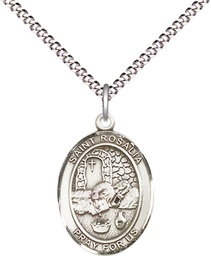 [8309SS/18S] Sterling Silver Saint Rosalia Pendant on a 18 inch Light Rhodium Light Curb chain