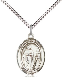 [8280SS/18S] Sterling Silver Saint Susanna Pendant on a 18 inch Light Rhodium Light Curb chain