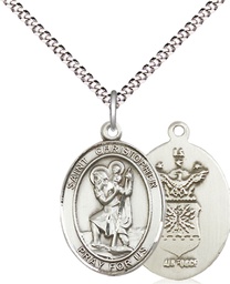 [8022SS1/18S] Sterling Silver Saint Christopher Air Force Pendant on a 18 inch Light Rhodium Light Curb chain