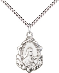 [0822TSS/18S] Sterling Silver Saint Theresa Pendant on a 18 inch Light Rhodium Light Curb chain