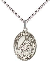 [8304SS/18S] Sterling Silver Saint Thomas of Villanova Pendant on a 18 inch Light Rhodium Light Curb chain