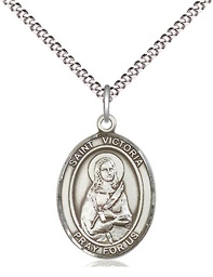 [8253SS/18S] Sterling Silver Saint Victoria Pendant on a 18 inch Light Rhodium Light Curb chain
