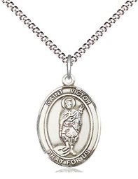[8223SS/18S] Sterling Silver Saint Victor of Marseilles Pendant on a 18 inch Light Rhodium Light Curb chain