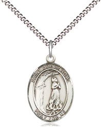[8314SS/18S] Sterling Silver Saint Zoe of Rome Pendant on a 18 inch Light Rhodium Light Curb chain