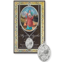 [HI-950-400] St. Agatha Picture Genuine Pewter Medal on a 24" Chain with Biography and Picture Folder