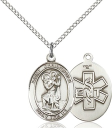 [8022SS10/18S] Sterling Silver Saint Christopher EMT Pendant on a 18 inch Light Rhodium Light Curb chain