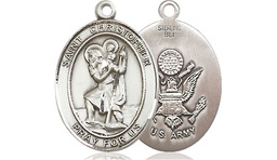 [8022SS2] Sterling Silver Saint Christopher Army Medal