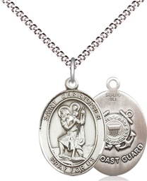 [8022SS3/18S] Sterling Silver Saint Christopher Coast Guard Pendant on a 18 inch Light Rhodium Light Curb chain