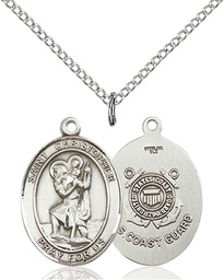 [8022SS3/18S] Sterling Silver Saint Christopher Coast Guard Pendant on a 18 inch Light Rhodium Light Curb chain