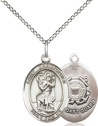 [8022SS3/18SS] Sterling Silver Saint Christopher Coast Guard Pendant on a 18 inch Sterling Silver Light Curb chain