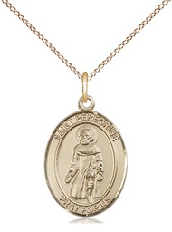 [8088GF/18GF] 14kt Gold Filled Saint Peregrine Laziosi Pendant on a 18 inch Gold Filled Light Curb chain