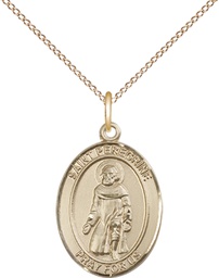 [8088GF/18GF] 14kt Gold Filled Saint Peregrine Laziosi Pendant on a 18 inch Gold Filled Light Curb chain