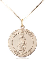 [8088RDGF/18GF] 14kt Gold Filled Saint Peregrine Pendant on a 18 inch Gold Filled Light Curb chain