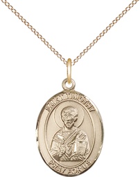 [8105GF/18GF] 14kt Gold Filled Saint Timothy Pendant on a 18 inch Gold Filled Light Curb chain
