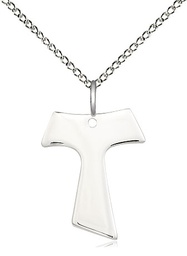 [3948SS/18SS] Sterling Silver Tau Cross Pendant on a 18 inch Sterling Silver Light Curb chain