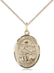 [8211GF/18GF] 14kt Gold Filled Saint Germaine Cousin Pendant on a 18 inch Gold Filled Light Curb chain