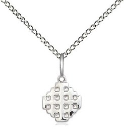 [4118SS/18SS] Sterling Silver Jerusalem Cross Pendant on a 18 inch Sterling Silver Light Curb chain