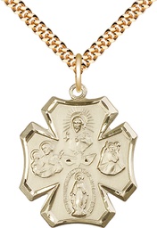 [4137GF/24G] 14kt Gold Filled 4-Way Pendant on a 24 inch Gold Plate Heavy Curb chain