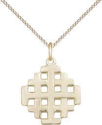 [4139GF/18GF] 14kt Gold Filled Jerusalem Cross Pendant on a 18 inch Gold Filled Light Curb chain
