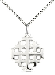 [4139SS/18SS] Sterling Silver Jerusalem Cross Pendant on a 18 inch Sterling Silver Light Curb chain