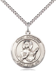 [8023RDSS/18S] Sterling Silver Saint Dorothy Pendant on a 18 inch Light Rhodium Light Curb chain