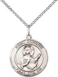 [8023RDSS/18SS] Sterling Silver Saint Dorothy Pendant on a 18 inch Sterling Silver Light Curb chain