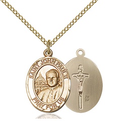 [8234GF/18GF] 14kt Gold Filled Saint John Paul II Pendant on a 18 inch Gold Filled Light Curb chain
