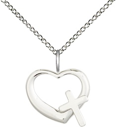 [4207SS/18SS] Sterling Silver Heart Cross Pendant on a 18 inch Sterling Silver Light Curb chain