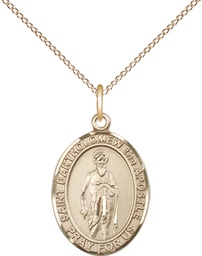 [8238GF/18GF] 14kt Gold Filled Saint Bartholomew the Apostle Pendant on a 18 inch Gold Filled Light Curb chain