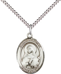 [8023SS/18S] Sterling Silver Saint Dorothy Pendant on a 18 inch Light Rhodium Light Curb chain