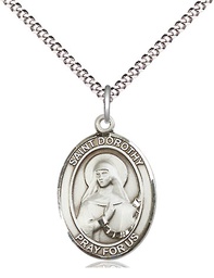 [8023SS/18S] Sterling Silver Saint Dorothy Pendant on a 18 inch Light Rhodium Light Curb chain