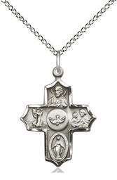 [4255SS/18SS] Sterling Silver 5-Way Pendant on a 18 inch Sterling Silver Light Curb chain