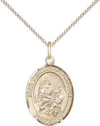[8264GF/18GF] 14kt Gold Filled Saint Bernard of Montjoux Pendant on a 18 inch Gold Filled Light Curb chain
